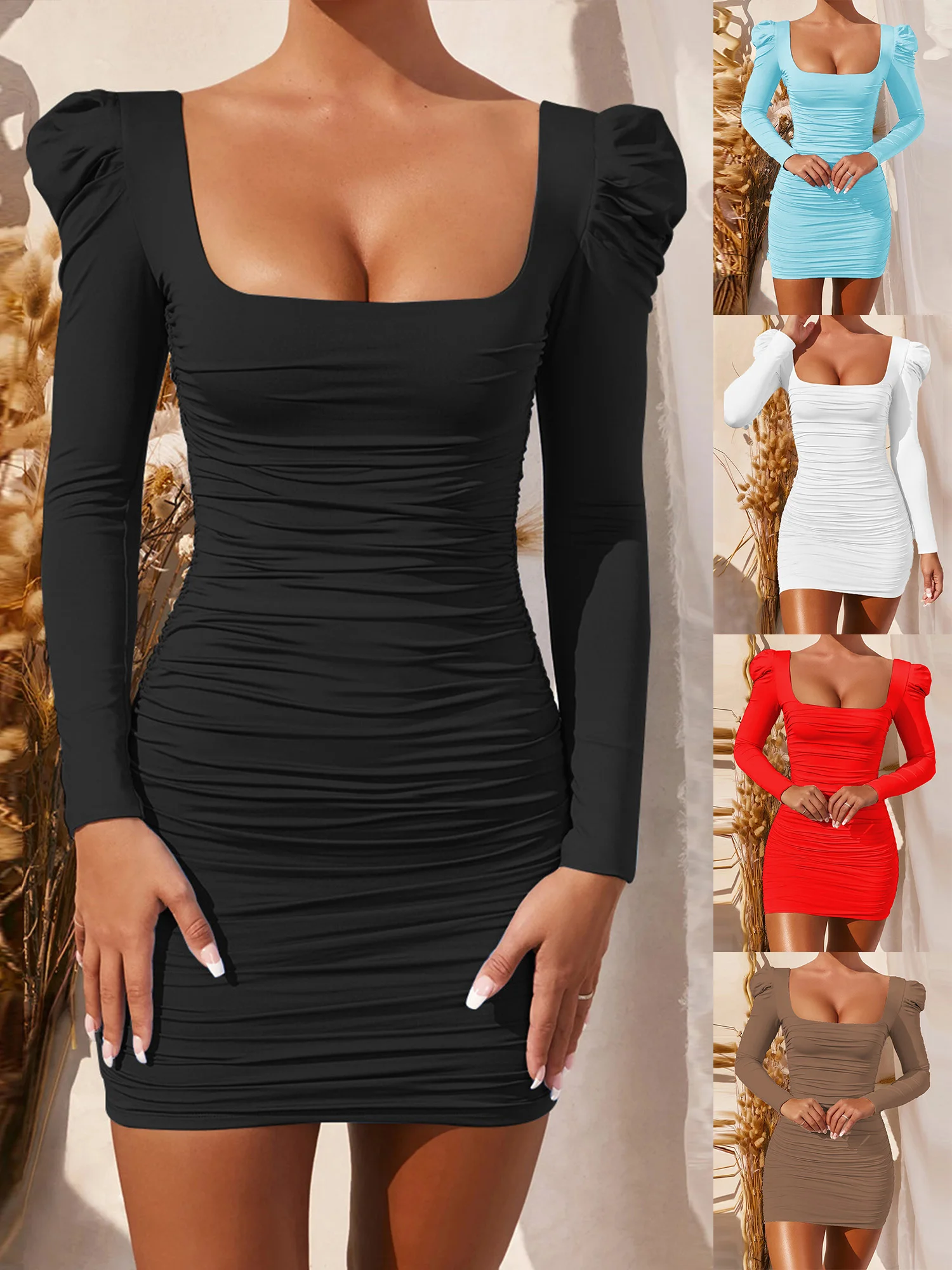 

Соблазнительное облегающее женское мини-платье с длинным рукавом, вечернее Клубное однотонное женское офисное платье, деловое платье-футл...