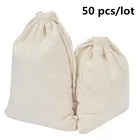 50 шт.лот хлопковые мешки для хранения на шнурке Рождественский свадебный подарок сделай сам простой мешочек многоразовый Домашний Органайзер мешок для мусора 8x10 10x12 10x15