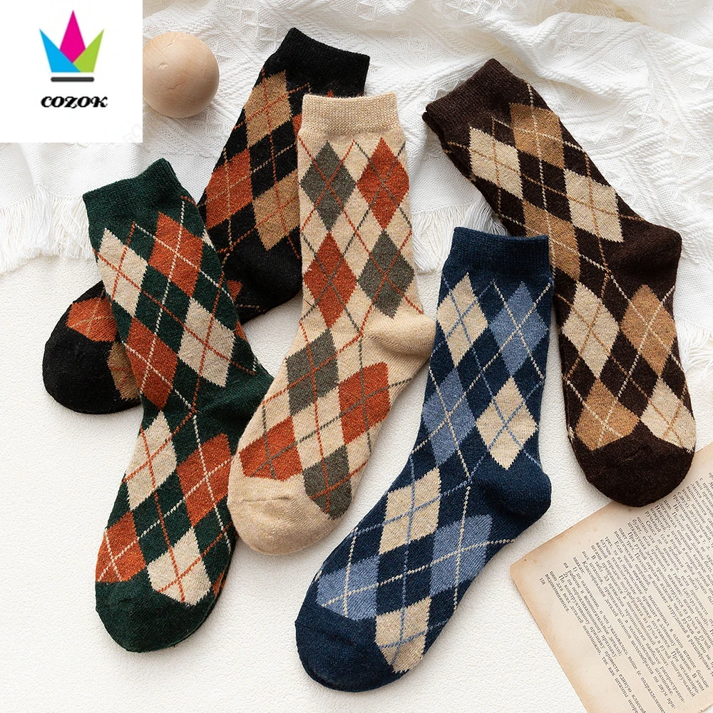 

Fashion expert rhombic socks thickened tube socks in autumn and winter, wool warm all-match stockings, cotton socks, cute socks