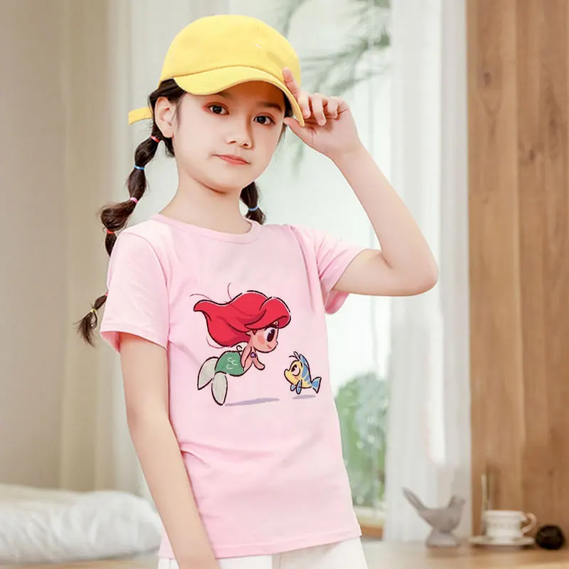 

24M 3T 4T 5T 6T 7T 8T 9T Girl T Shirt Mermaid Pretty Print Summer T-shirt Cute Children Kawaii Pink Yellow Tshirt Cartoon Shirt