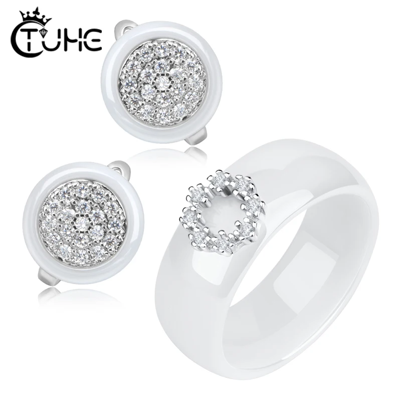 

Женские модные геометрические Ювелирные наборы, набор украшений из керамического материала, серьги, кольца, ювелирные изделия