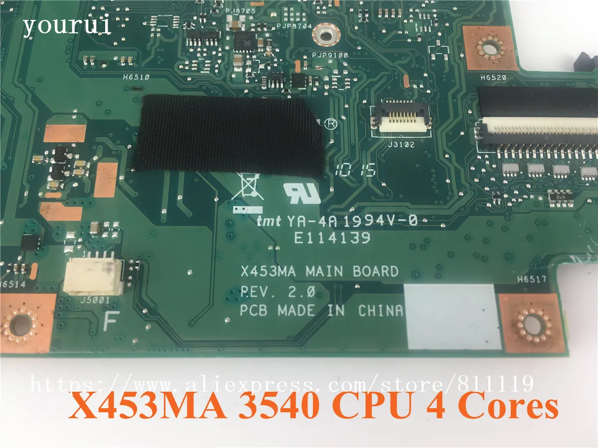 Yourui для ASUS X453MA laptopматеринская плата REV 2 0 с N3540 CPU 4G ядер тест ОК|Органайзеры кабеля|