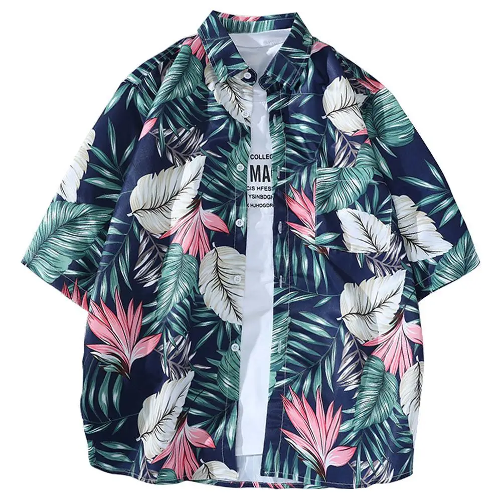 

Men's Shirts Summer Vintage Half Sleeve Turn Down Collar Button T-shirt Top with Pocket Beach Shirt Fashion Loose Casual Shirt