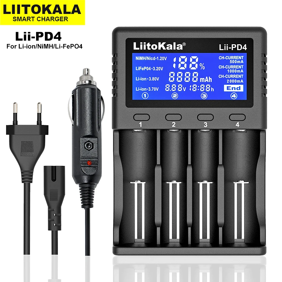 Liitokala Lii-PD4 3.7V 3.2V 1.2V battery charger LCD display 18650 21700 26650 20700 18350 26700 AA AAA etc Test capacity | Электроника