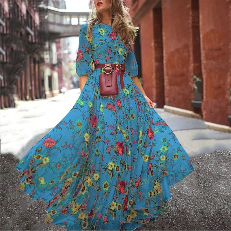 

Dresses Large Sizes Summer Knitted Boho Party Sexy Oversized Casual Chiffon Digital Printed Big Swing Slim Fashion Ladies Dress