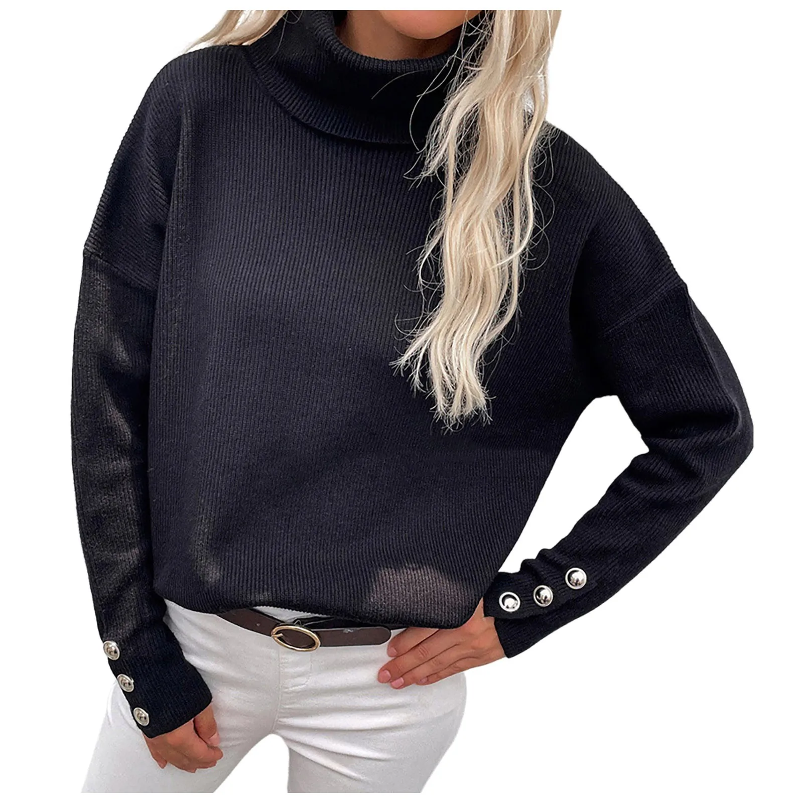 

2021 Women's Casual Knitted Sweater Bottom Shirt Ladies New Style Spring And Autumn Fashion High Neck Long Sleeve Knitted