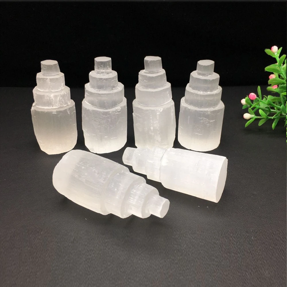 Природный белый селенит гипсовая кристаллическая башня небоскреб замок чистый