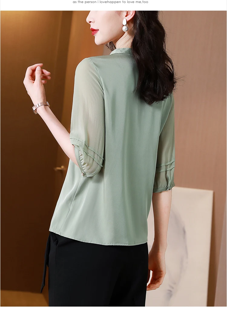 

Loose Women's Blouse Summer Top Solid Color Fashion Blouses Casual V-neck Shirts The New Chiffon Tops 3/4 Sleeve Shirt 10011