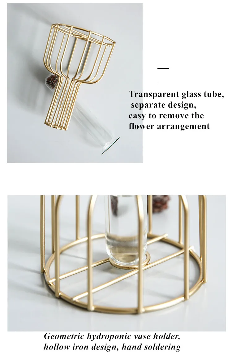 Black Lines Minimalist Abstract Iron Vase Geometric Hydroponic Vase Rack Home Decor Vase Abstract Glass Terrarium Gold Vase