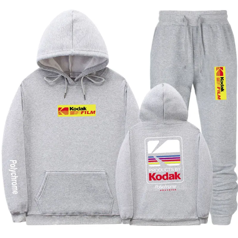 Gray MK098 Японский уличная Толстовка Комплект Спортивный костюм для мужчин термальная спортивная одежда наборы Kodak толстовки и брюки Повседневный свитер спортивный костюм - Цвет: Gray MK098