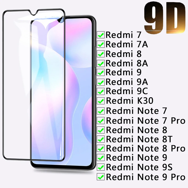 

9D Защитное стекло для Xiaomi Redmi 7 7A 8 8A 9 9A 9C k30, закаленное защитное стекло для экрана Redmi Note 7 8 8T 9 9S Pro, защитная стеклянная пленка