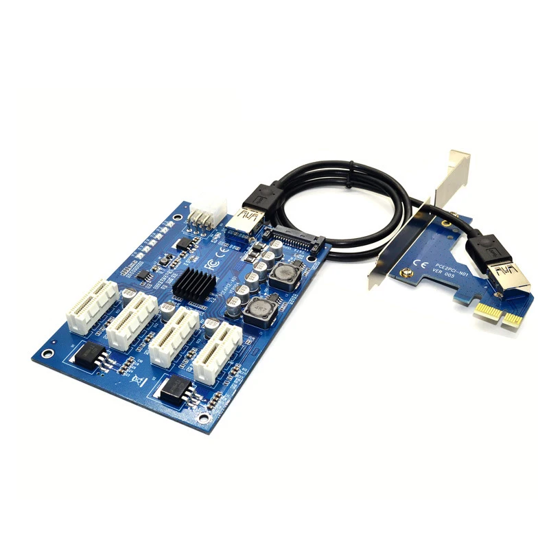 Подъемный комплект PCIE 1-4 PCI E Express 1X to 16X Riser Card Mini ITX External 4 PCI-E Slot Adapter для BTC Miner |