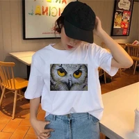 white t shirt women cute owl icon animal graphic print funny tshirt female clothing summer top tees fashion oversized t shirt
