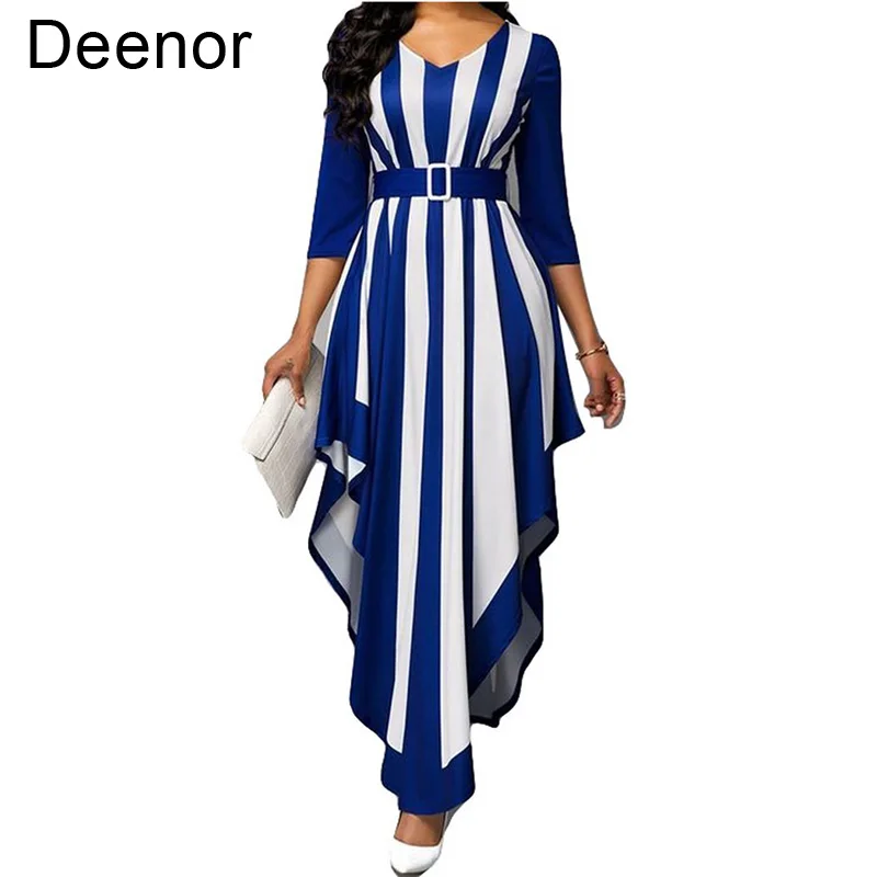 

Spring Summer Women Dress Casual Plus Size Irregular Striped Maxi Dresses For Women Elegant Sexy V Neck Bandage Long Party Dress