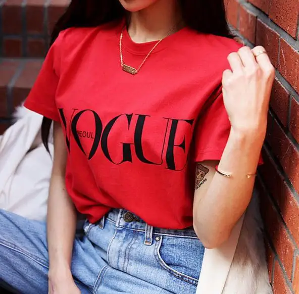 Vogue T Shirt Summer Short Sleeve Women's Harajuku Print Letters Female T-shirt Korean Style Cotton Camiseta Mujer Tops | Женская