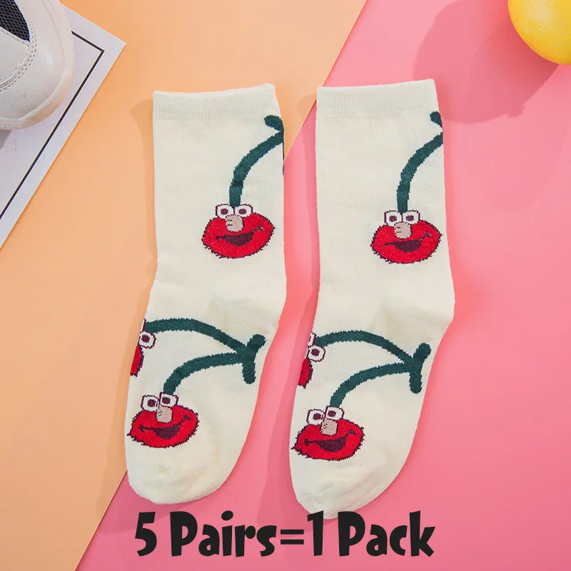5 Pairs-3 5 пар Женские Мультяшные шикарные движения скейтборд хлопчатобумажные носки Улица Сезам длинные носки искусство женский персонаж милый хипстер Мода - Цвет: 5 Pairs-3
