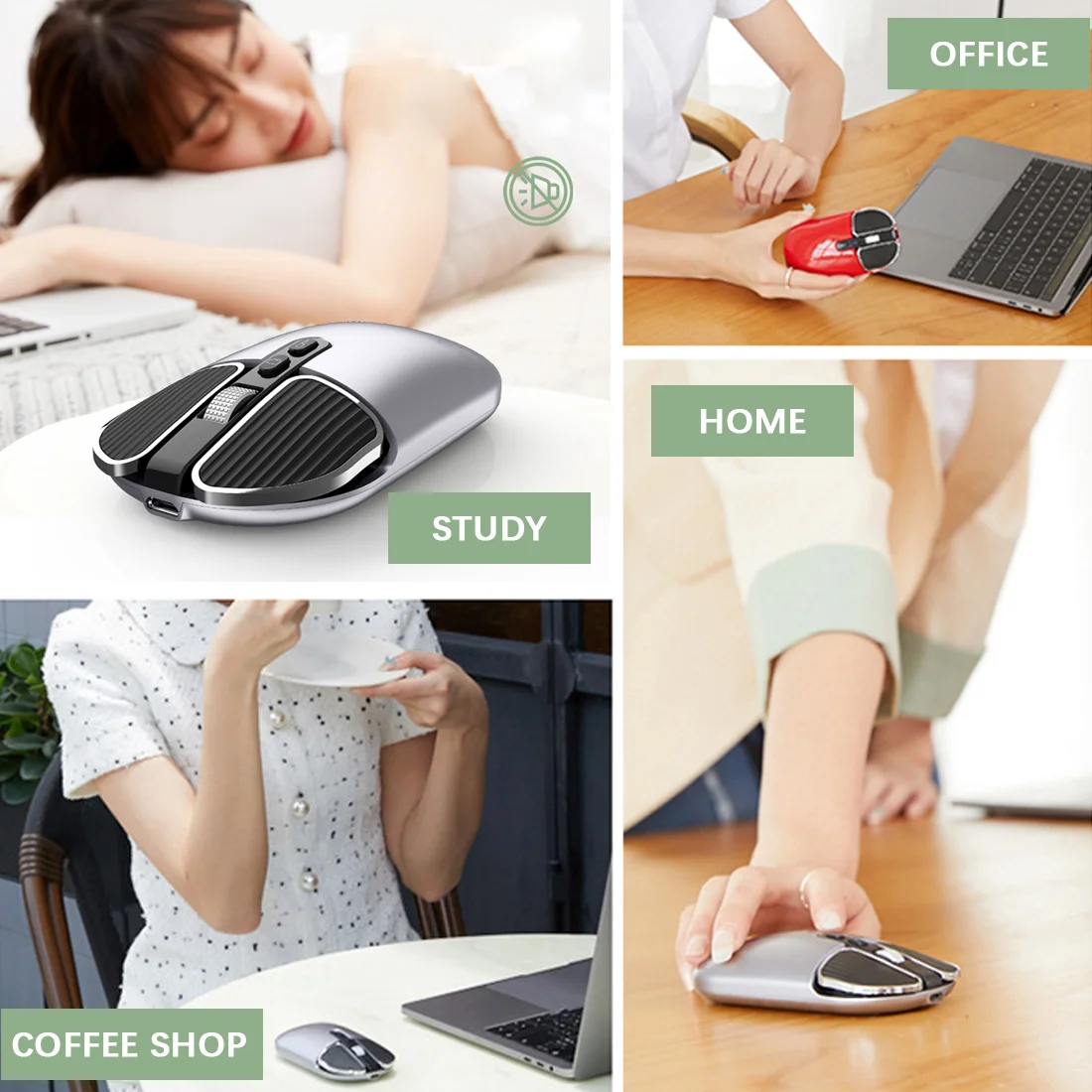 

Bluetooth 5.1/2.4GHZ Transfer Wireless Rechargeable Intelligent Bluetooth Mute Fashion Mouse For Home Office PC Laptop Computer