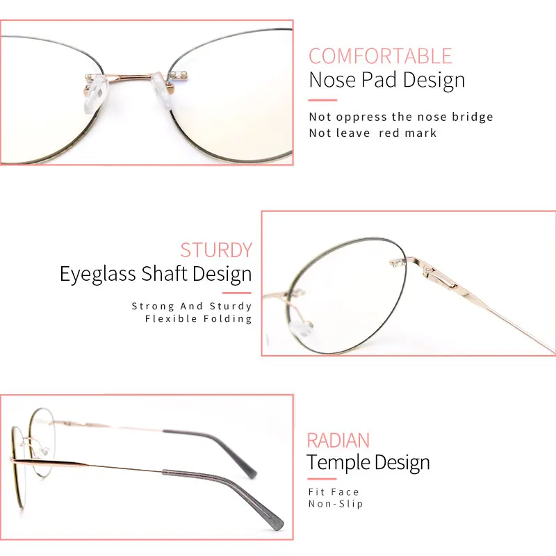 

KANDREA 2020 Women Metal CR39 Lens Anti Blue Ray Glasses Frame Female Round Eyeglasses Anti Blue Light Coating Computer Eyewear