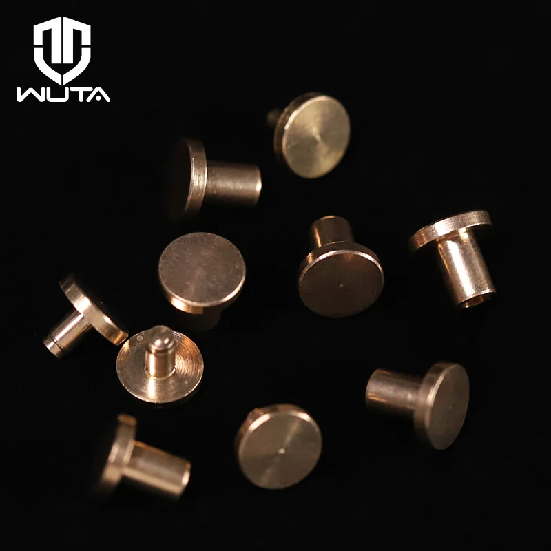 WUTA 10 компл. Твердый латунный с плоской головкой заклепки двухсторонний ремень Гвозди сильная Fxed Пряжка кожевенное ремесло оборудование установка с молотком