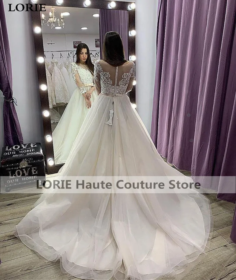 LORIE A Line Wedding Dresses 3/4 Long Sleeve Lace Princess Bride Gowns vestidos de novia Custom Made | Свадьбы и торжества