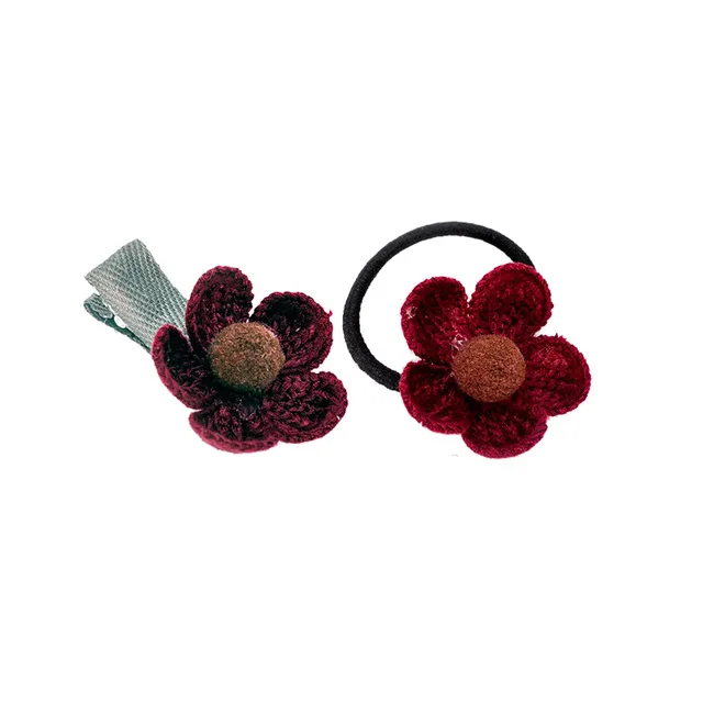 Winered Set 1 шт., шерсть, вязанные веревки для волос с цветами, эластичные резинки, милые заколки для волос для маленьких девочек, детские заколки для волос, Детские аксессуары для волос, головные уборы - Цвет: Winered Set