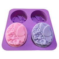 4 cavity silicone soap mould ice cube candy chocolate cake cookie oval molds diy butterfly flower silicone molds for soap making