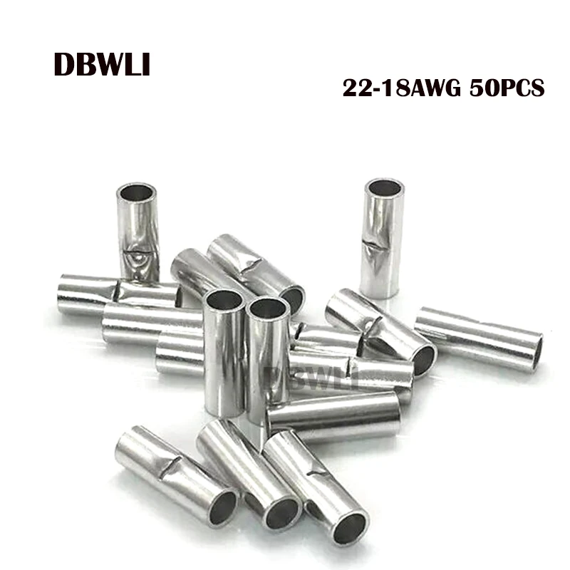 50pcs 22-18AWG 100/50 шт./лот прикладочная проволока соединитель AWG 22-10 Медь Луженая сращивания обжимной терминал рукав голый зажимы-клеммы Комплект разъемов - Цвет: 50pcs 22-18AWG
