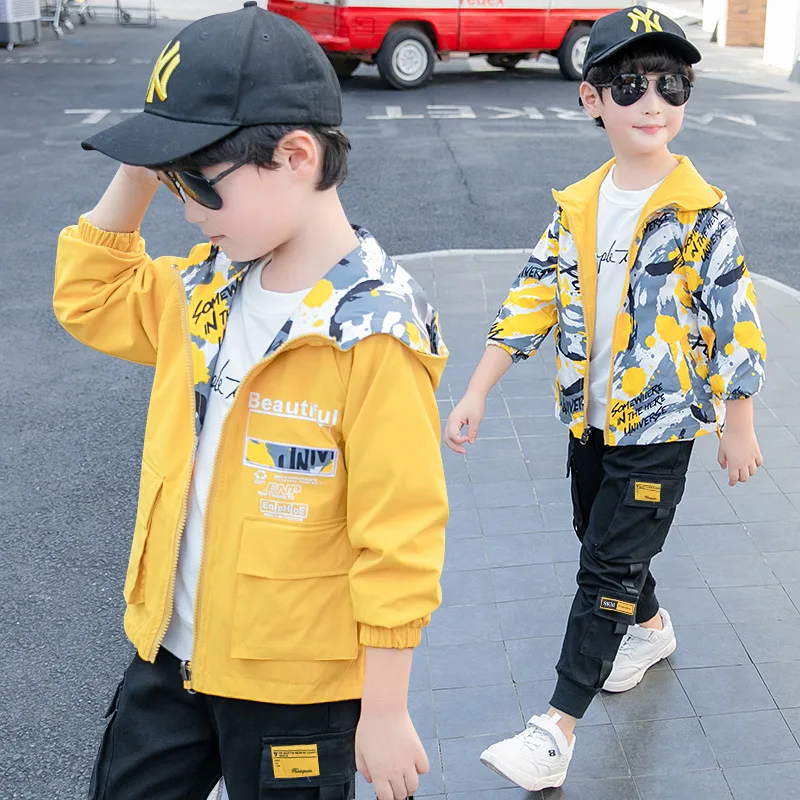 

KISBINI модная детская куртка для мальчиков осень 2020 Двустороннее пальто для мальчиков Толстая ветровка на молнии с капюшоном детское пальто