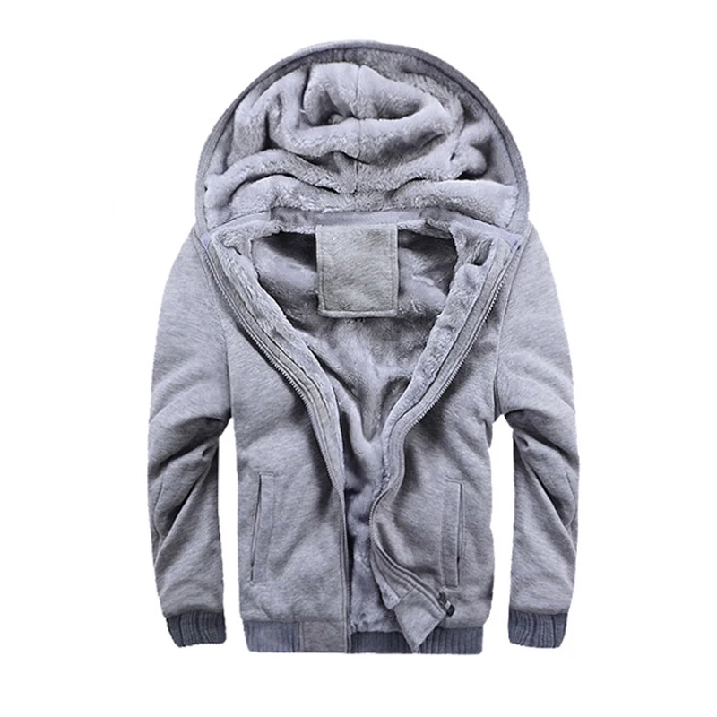 

Winter Men's Casual Hooded Jacket Thicken Warm Hoodies Plus Fleece Zipper Long Sleeve Sweatshiets Jacket Male Solid Color Parkas