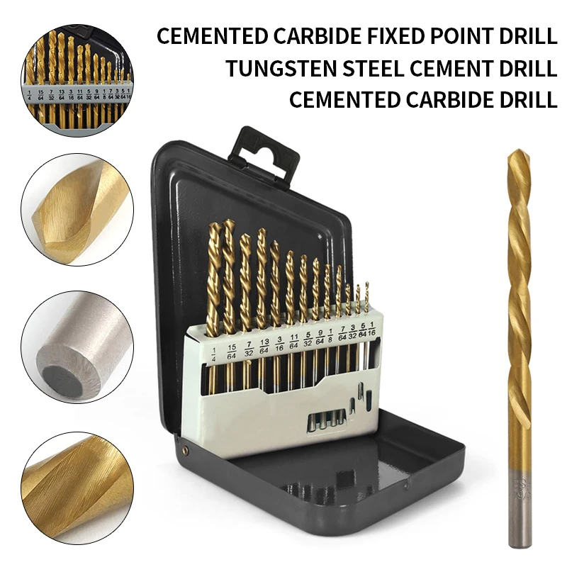 Titanize Coating Left Drill Bit Set With Case13Pcs 1/16&quot -1/4&quot Can Connected To Reversible Rig Cemented Carbide Spot |