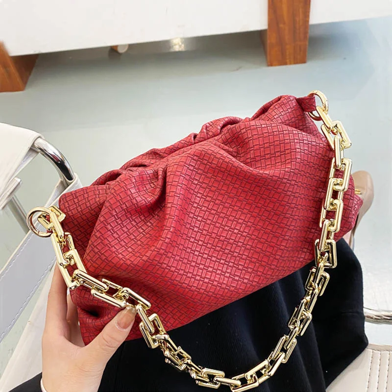 

Women Handbag Thick Chain Shoulder Bags For Women 2021 Shoulder Bag Ladies Leather Weave Pattern Hand Bag Female Clutch Purse