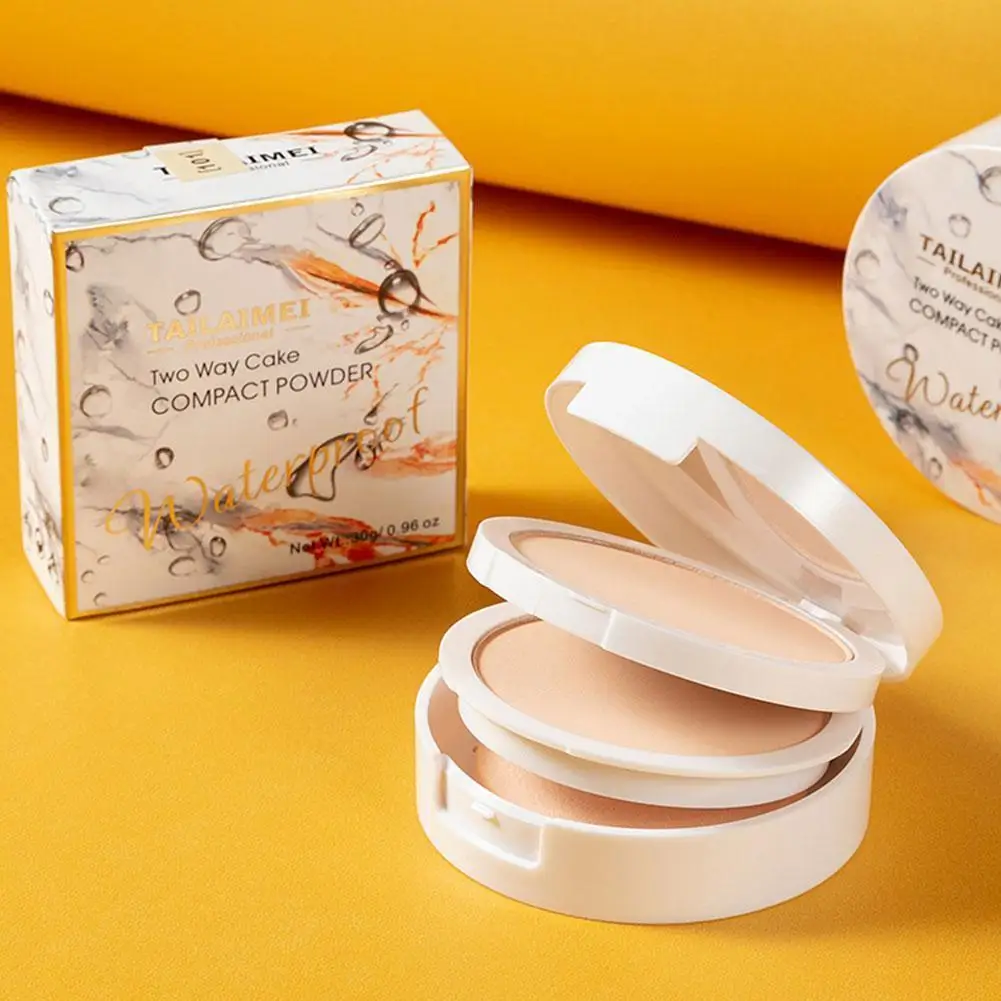 

Двухслойная профессиональная пудра с полным покрытием, стойкая пудра для макияжа с контролем жирности лица, пудра для тональной основы, ком...