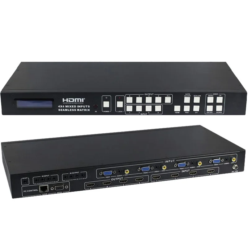 Hdthings AV VGA HDMI матрица 4X4 бесшовный коммутатор сплиттер с HDMI/VGA/AV смешанные входы HDCP 1