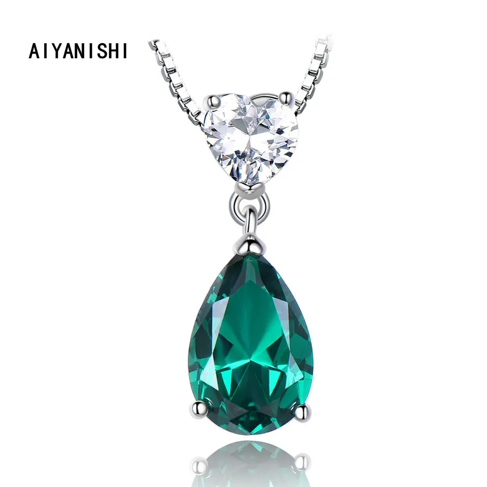 

AIYANISHI 3CT Created Nano Emerald Pendant Necklace 925 Sterling Silver Gemstones Choker Statement Necklace Women with Chain