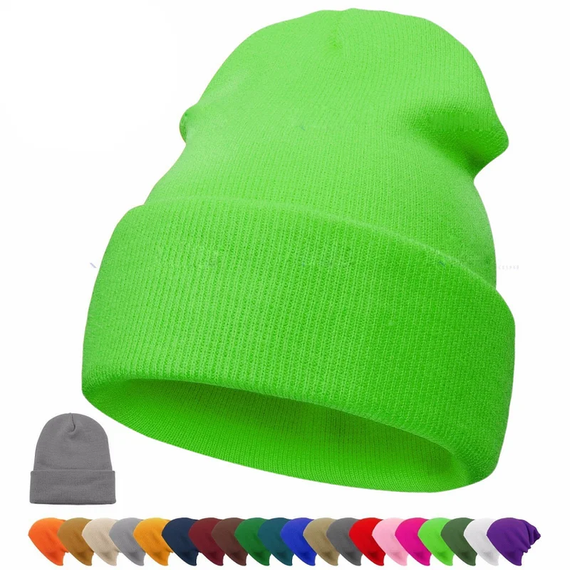 

Beanie Plain Knitted Hat Autumn Winter Warm Ski Cuff Cap Wool Blends Soft Slouchy Skull Caps Beanies Men Women Winter Hats