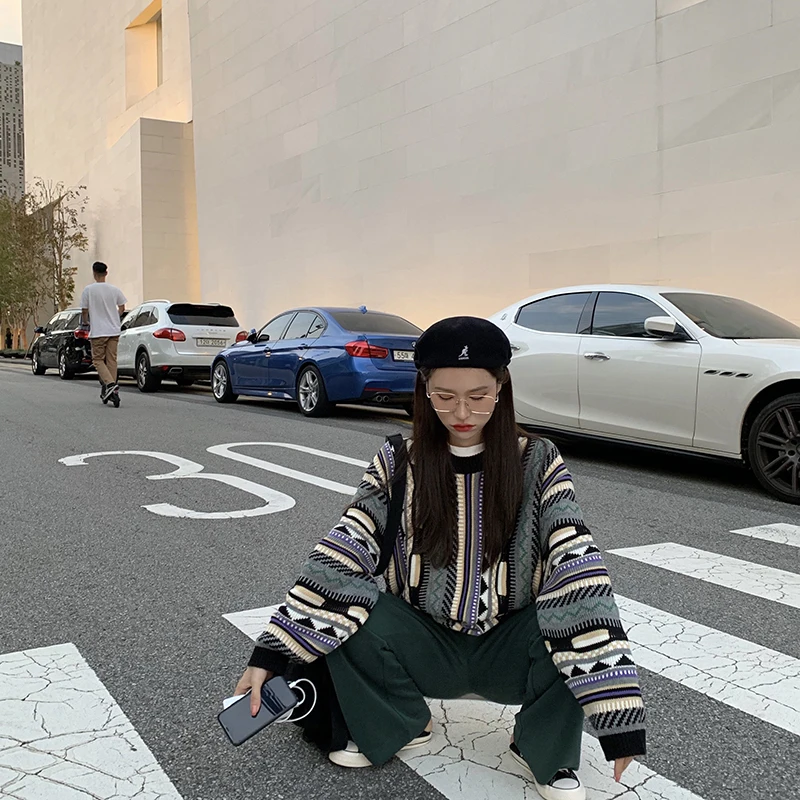 2019 осень и зима Национальный Стиль мулт-цвет вязаный свитер женские свитера