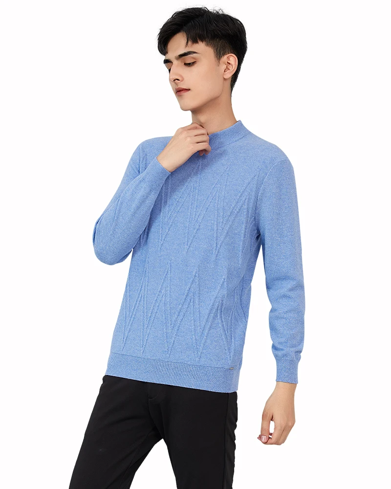 Zhili Men's 100% Cashmere Mock Neck Solid Pullover Sweater