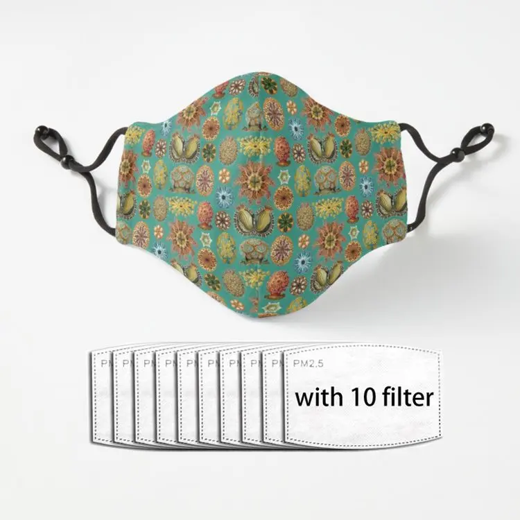 

Ernst Haeckel Ascidiae Sea Squirts Teal Background Adult Mask Dust Reusable Polyester Face Mouth Mask