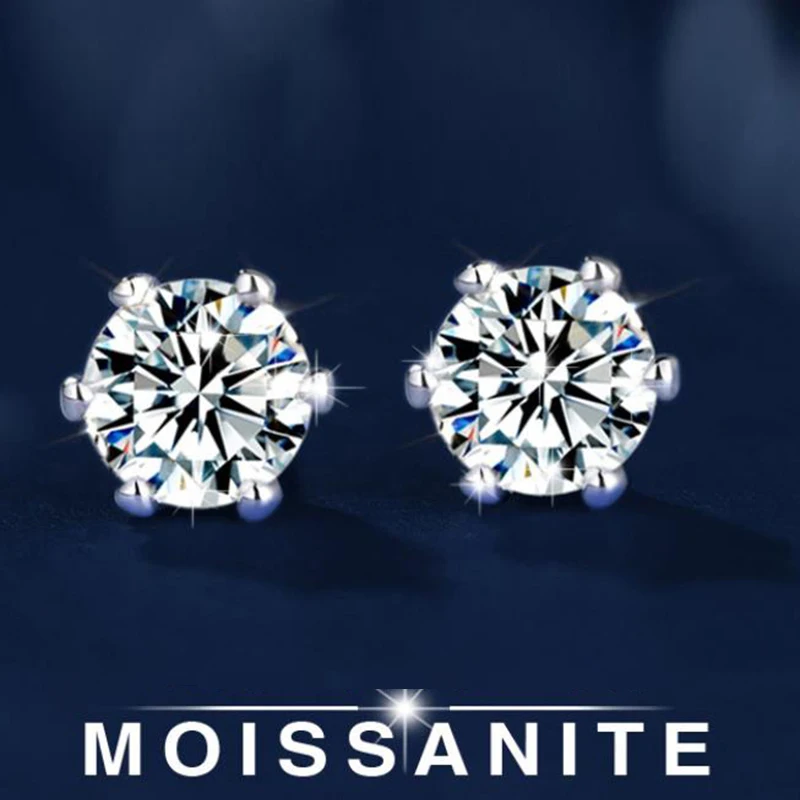 

Real 0.5ct 1ct Moissanite Earings 925 Sterling Silver Brilliant Snowflake Six Claws Stud Earrings For Women Wedding Fine Jewelry