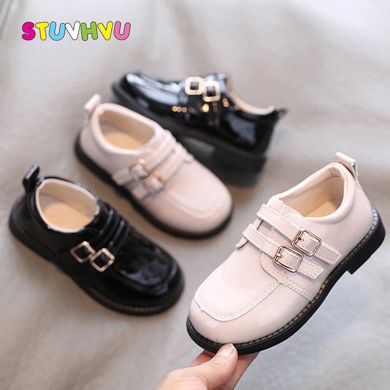 

Black Leather Girls Shoes 2021 Spring New Soft-soled Casual Children's Shoes School Student Boys and Girls Shoes Flats Beige