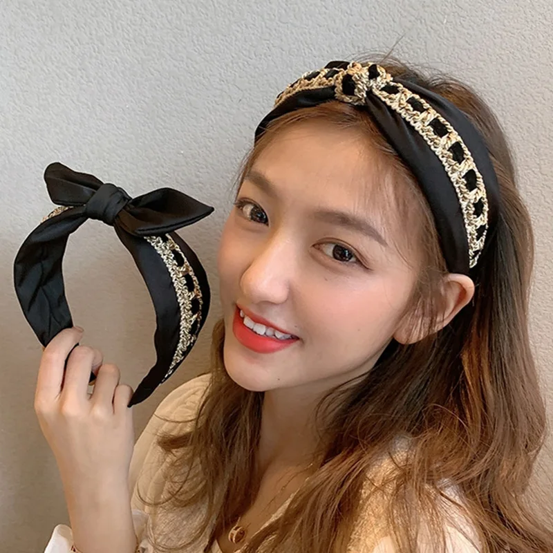 

Women's Wide Top Knot Hairband Headdress Golden Bowknot Cloth Headband Baffle Girl Hairband Hair Band Female Hair Accessories