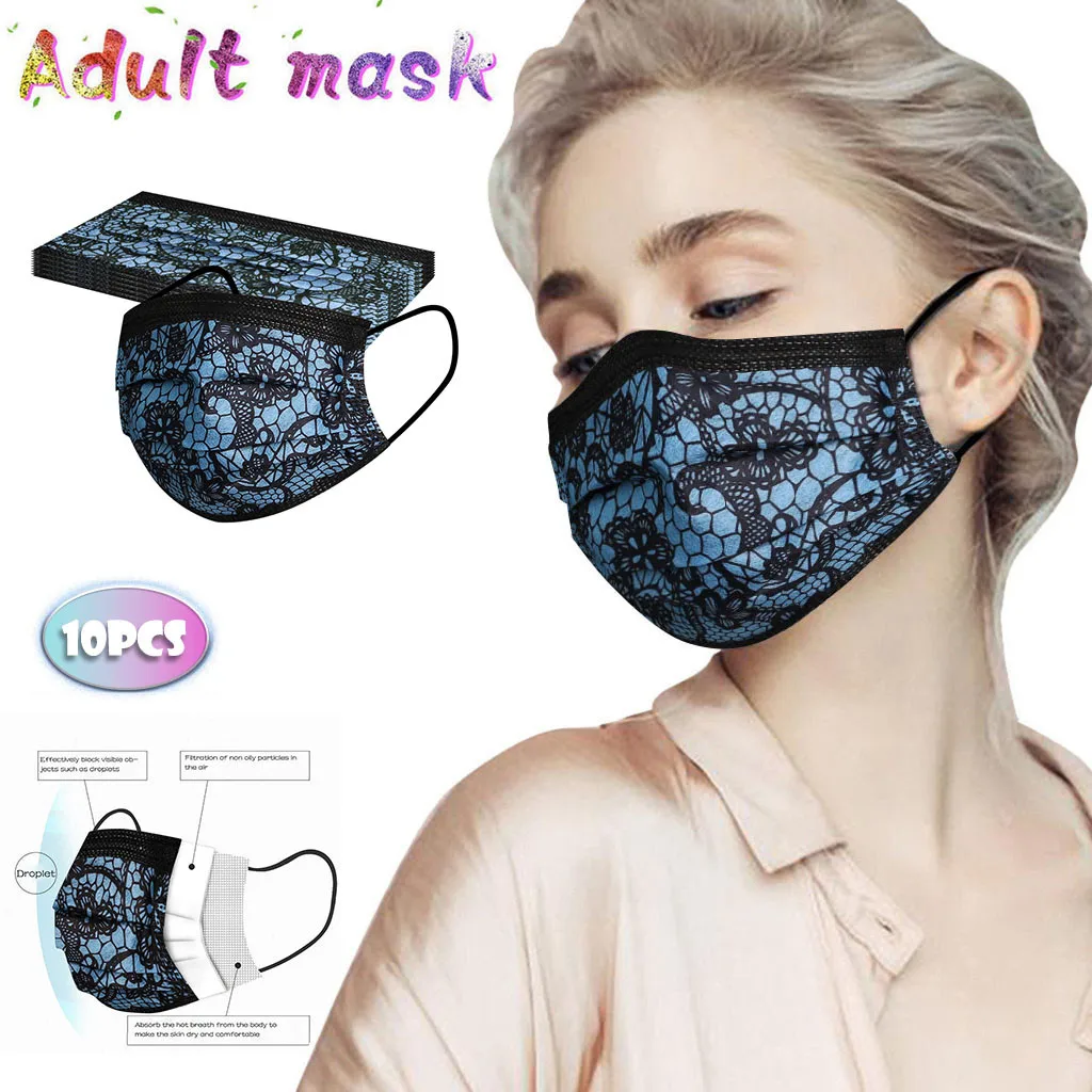 10 шт. одноразовая маска для лица модная кружевная защитная рта взрослых
