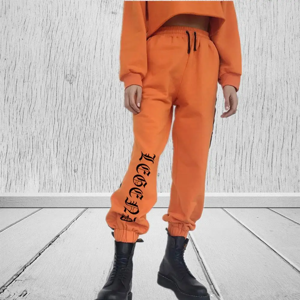 Осенние Женские Оранжевые джоггеры с надписью брюки для танцев в стиле хип-хоп