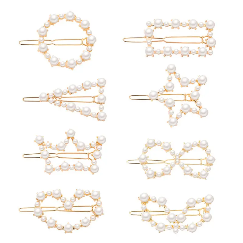 Korean Simulated Pearl Barrettes Beaded Geometric Women Hair Clip Hairgrips Accessories Girls Jewelry Fashion Pins | Украшения и