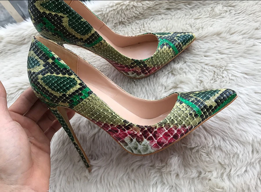 Prova Perfetto/зеленые женские туфли-лодочки на высоком каблуке с принтом змеиной кожи