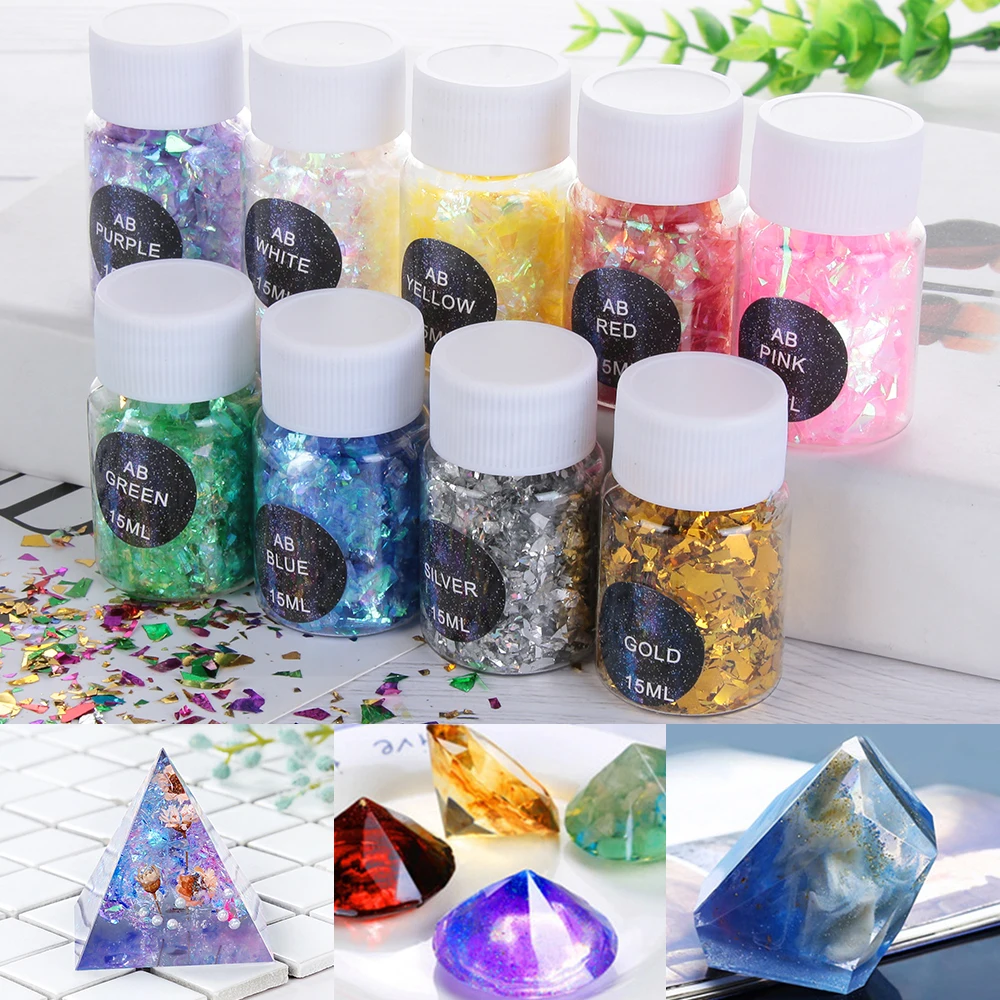 15ml Material UV Epoxy Resin Mold Colorful Shell Sugar BrokenPieces Flashing Debris Making Jewelry Filling for DIY Jewelry craft