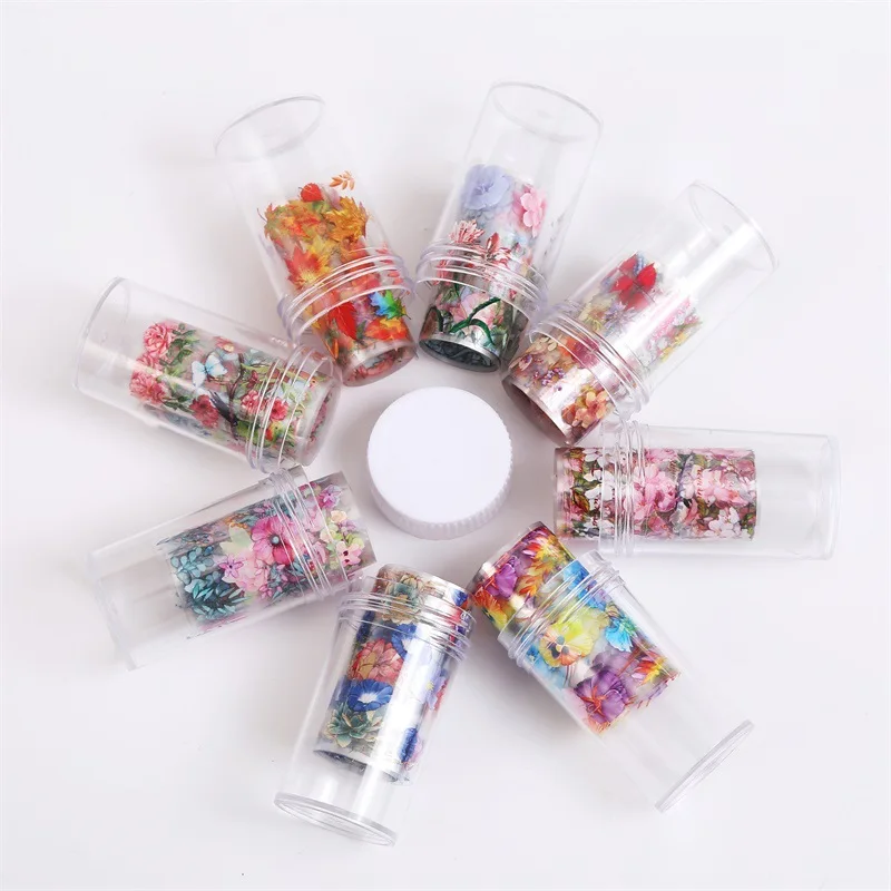 

1 Roll Holographic Nail Foil 4cm*100cm Starry Flower Transfer Foil Nail Stickers Decals Summer Adhesive Foil for Nails Stickers