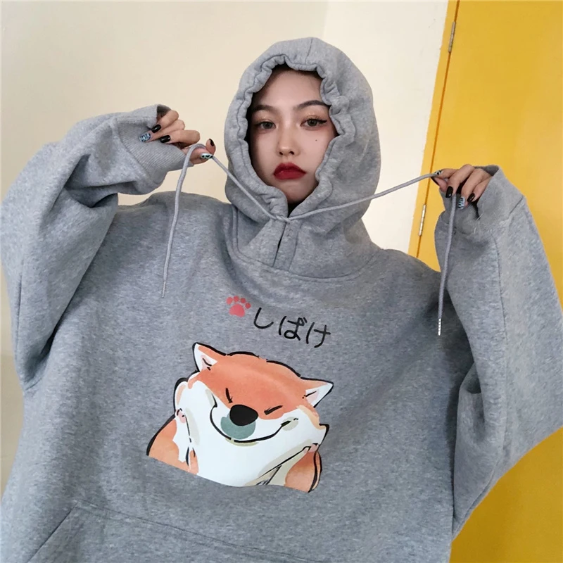 

Harajuku Cartoon Anime Print Hoodies Women Casual Long Sleeve Loose Hooded Sweatshirt Autumn Winter Plus cashmere Pullover FC169