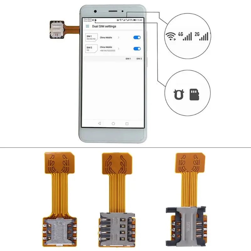 Гибридный двойной адаптер для двух SIM-карт Micro SD Android удлинитель телефона Nano Mic |