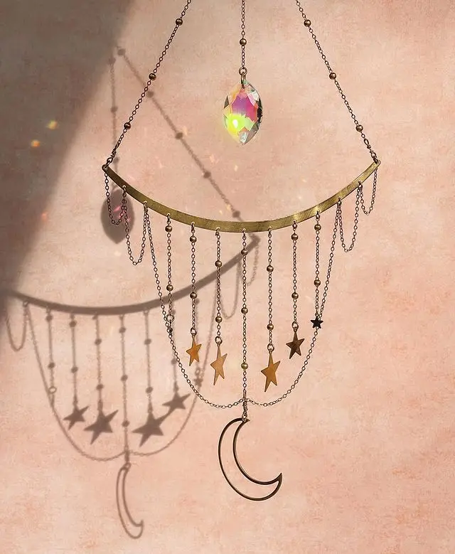 

magical Suncatcher with Moon &stars Suncatcher - Home Decor - Rainbow Maker - for Window Decor
